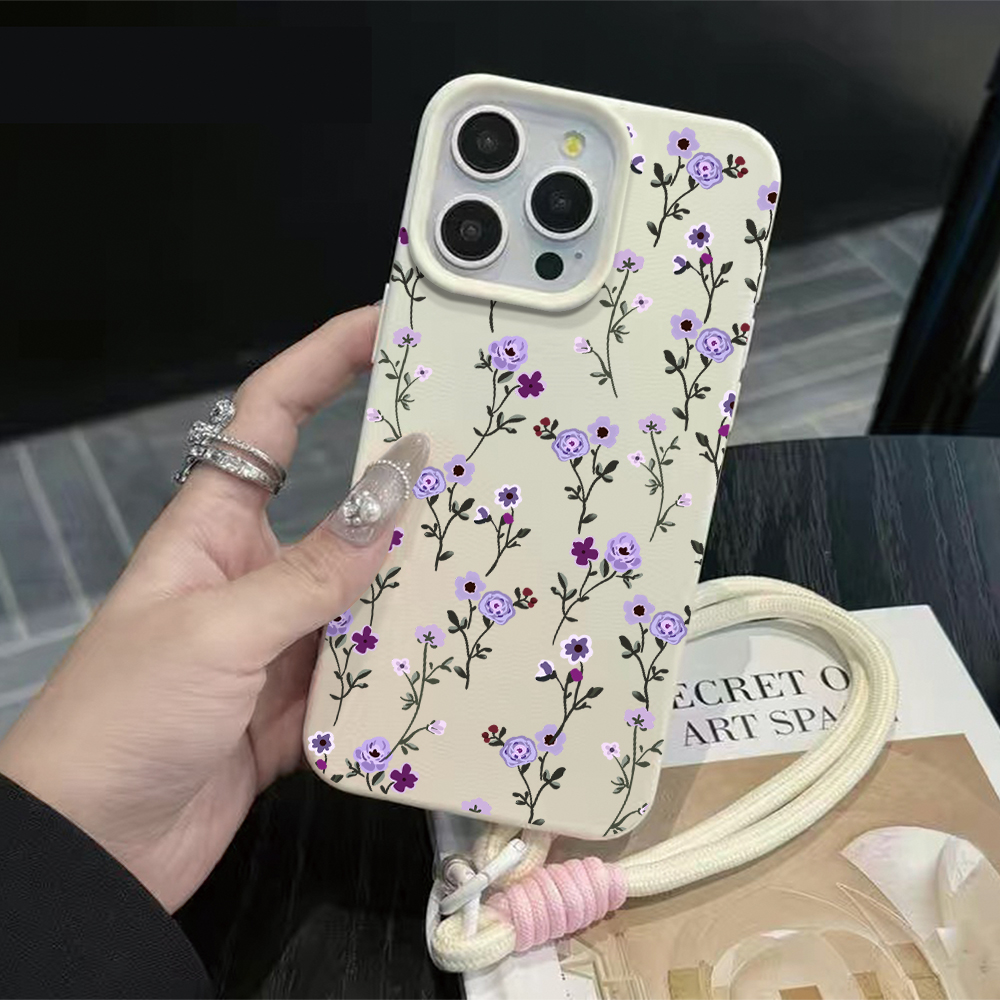 Phone Cases Purple - Thin Branch Purple Floral Strap Rope