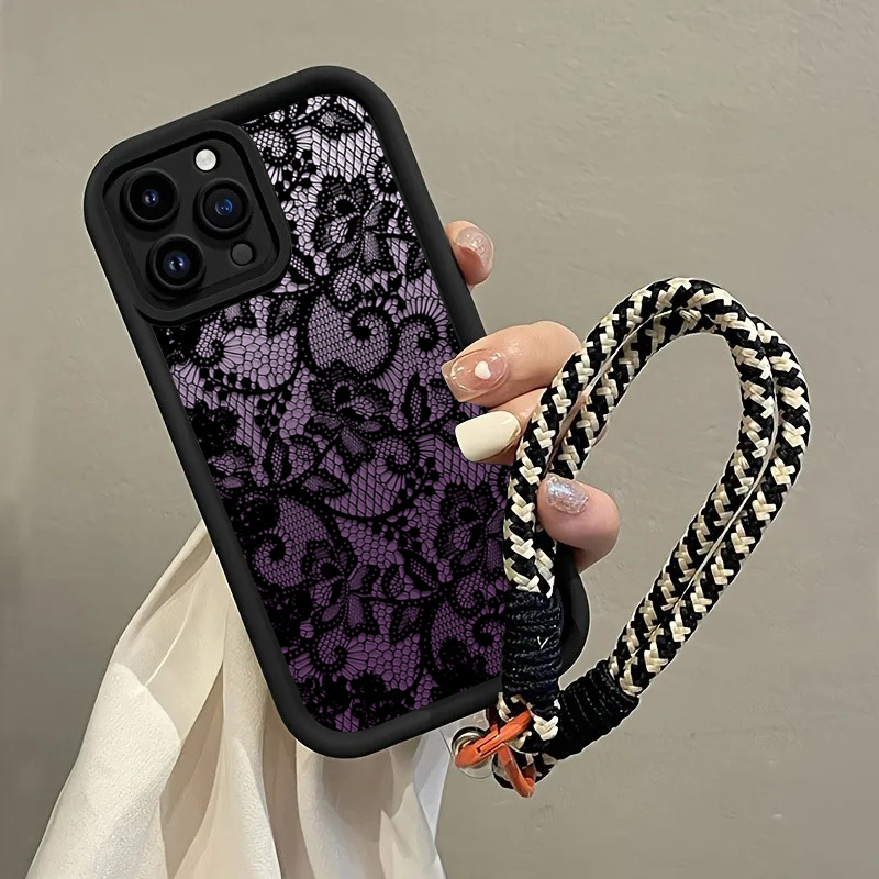 Phone Cases Purple - Black Purple Lace Hang Strap Phone