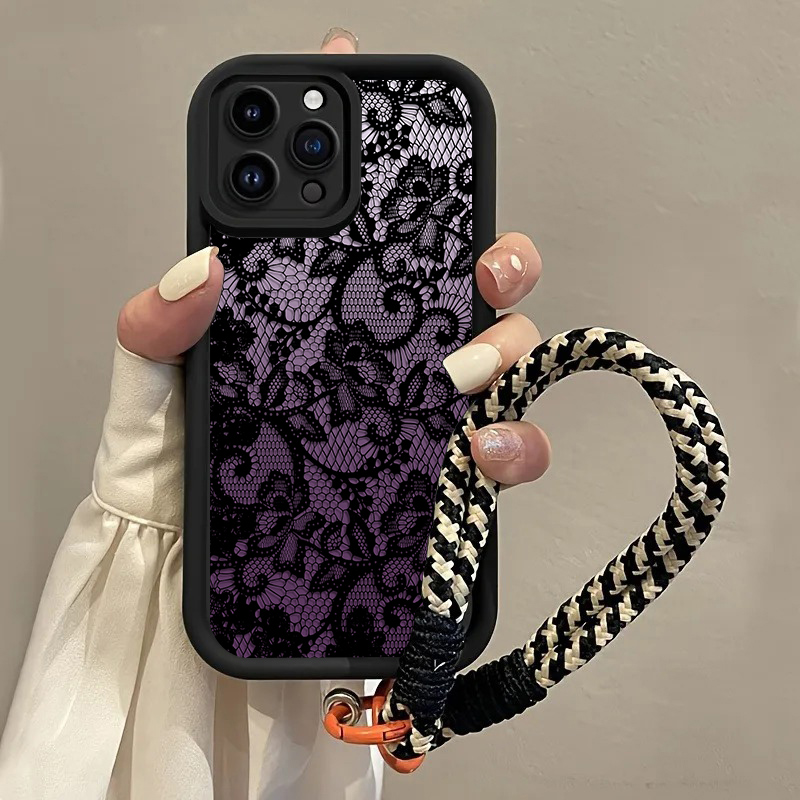 Phone Cases Purple - Black Purple Lace Hang Strap Phone