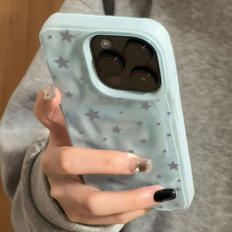 Phone Cases Cute Iphone 14 - Minimalist Cute Star Wave Texture Phone